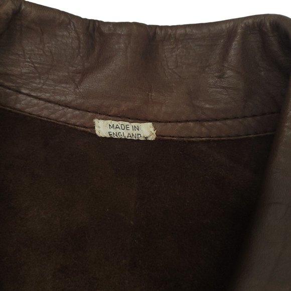 Vintage Brown Leather Snap Front Jacket Men L Made in England Flap Slash Pockets - Picture 7 of 16